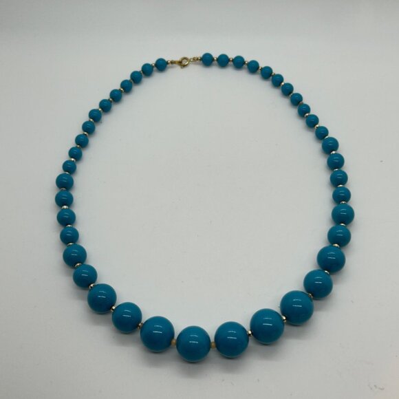 Vintage Turquoise Acrylic Set 2 Necklaces Bangle Bracelet Chunky Bead Statement - Picture 5 of 13
